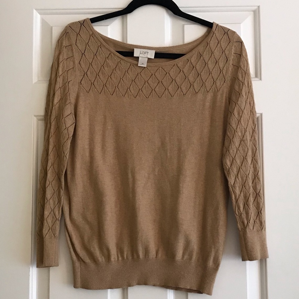 Camel colored Loft sweater argyle detailing